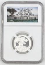 NGC 2013-S PF 70 ULTRA CAMEO Silver America the Beautiful Quarter - Great Basin - Early Release