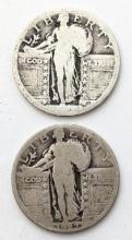 Lot of 2 Silver Standing Liberty Quarters - 1927 & No Date