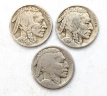 Lot of 3 Buffalo Head Nickels - 1936-D, 1936 & Partial date