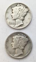 Lot of 2 Silver Mercury Dimes - 1940S and 1940D