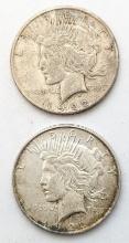 Lot of 2 Silver Peace Dollars 1922-S and 1922-D