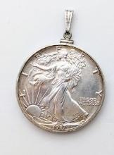 1987 American Silver Eagle Dollar in Removable Pendant Hoop