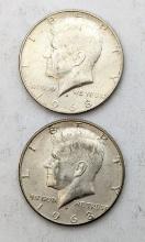 Lot of 2 Silver John F Kennedy Half Dollars - 1968-D(2)