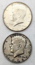 Lot of 2 Silver John F Kennedy Half Dollars - 1964(2)