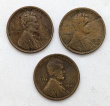 Lot of 3 Lincoln Wheat Cents - 1918, 1919, 1920