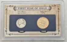 First Year of Issue 2-Coin Set - 1942 Silver Wartime Nickel & 2000 Sacagawea Dollar