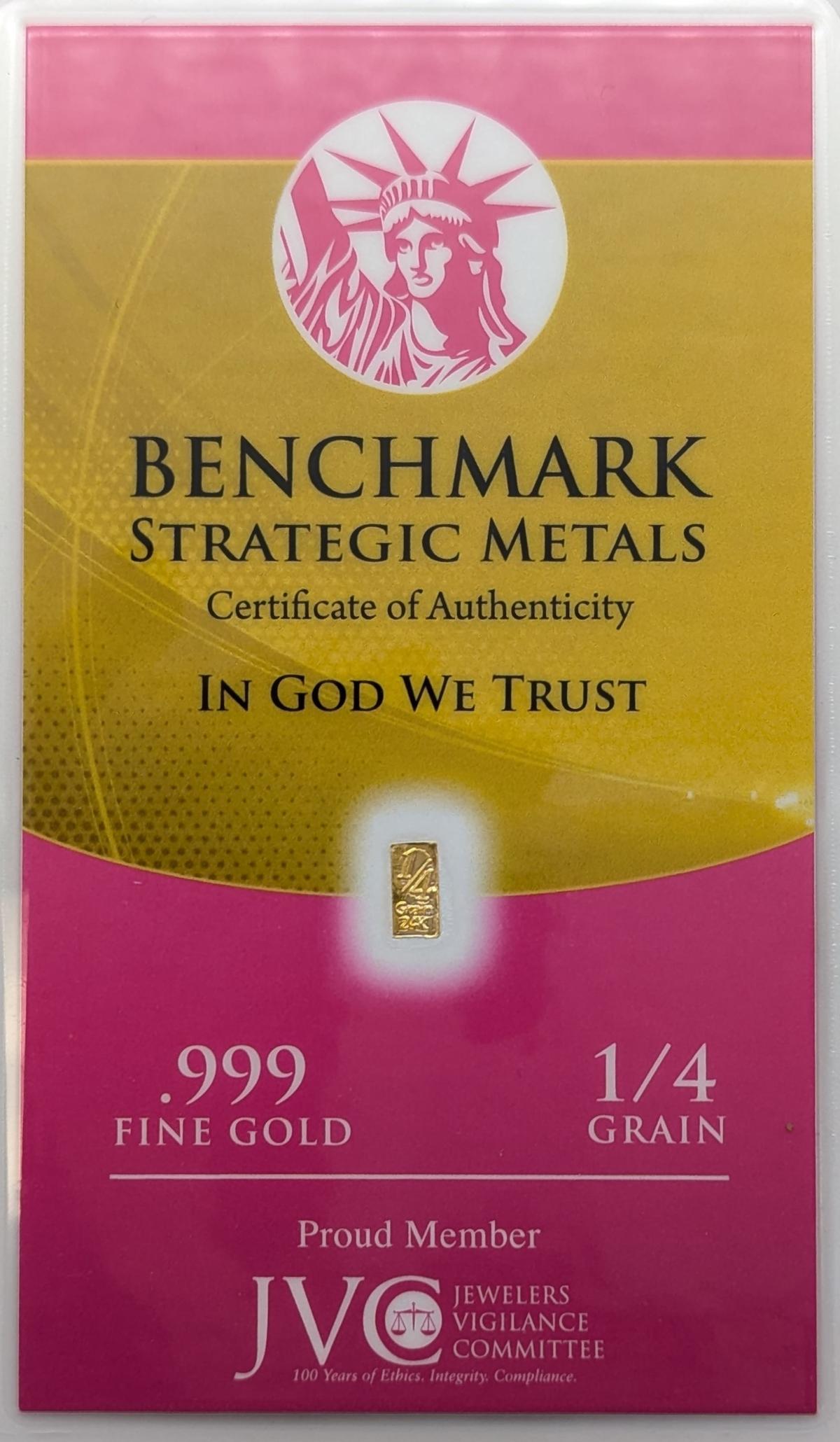 1/4 grain .999 Fine Gold - Benchmark Strategic Metals