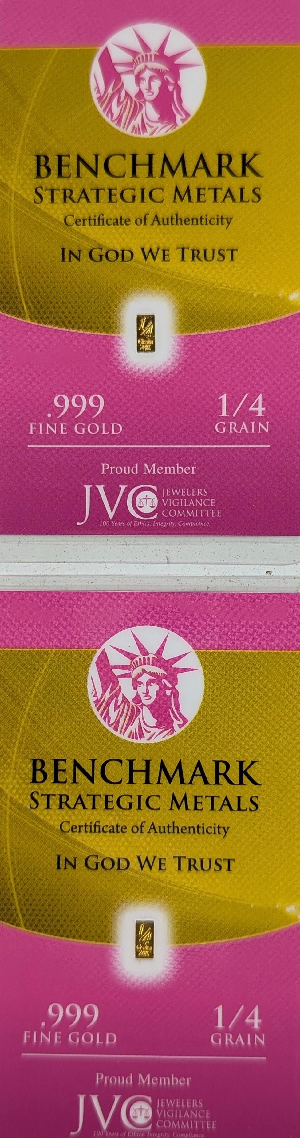 Lot of 2 1/4 grain .999 Fine Gold - Benchmark Strategic Metals
