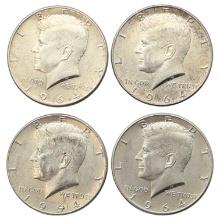 Lot of 4 Silver 1964 John F Kennedy Half Dollars
