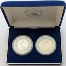 Lot of 2 Silver Coins w/ Case - 1915 Silver 2 Francs & 1946-D Silver Walking Half