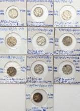 Lot of 10 Silver Mercury Dimes - 1941-1943