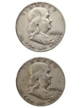 Lot of 2 Silver Franklin Half Dollars - 1954-D, 1954