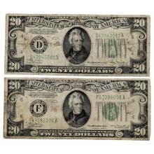 Lot of 2 - 1934 $20 Notes - Green Seals