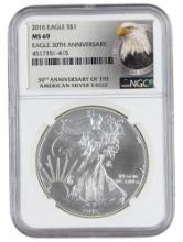 NGC 2016 MS69 American Silver Eagle Dollar - ASE 30th Anniversary