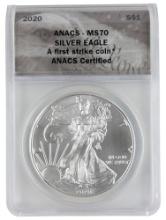 ANACS 2020 MS70 American Silver Eagle Dollar - First Strike