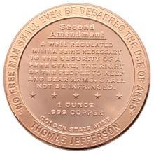 1 Ounce Fine .999 Copper Round - Golden State Mint 2nd Amendment