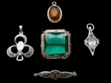 Lot of 5 Costume Pendants/Brooch - Avon, Sarah Coventry, etc.