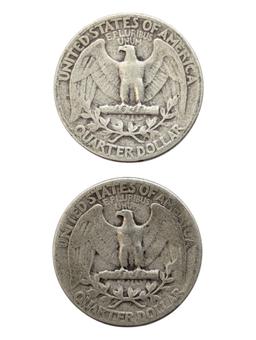 Lot of 2 Silver Washington Quarters - 1945, 1946