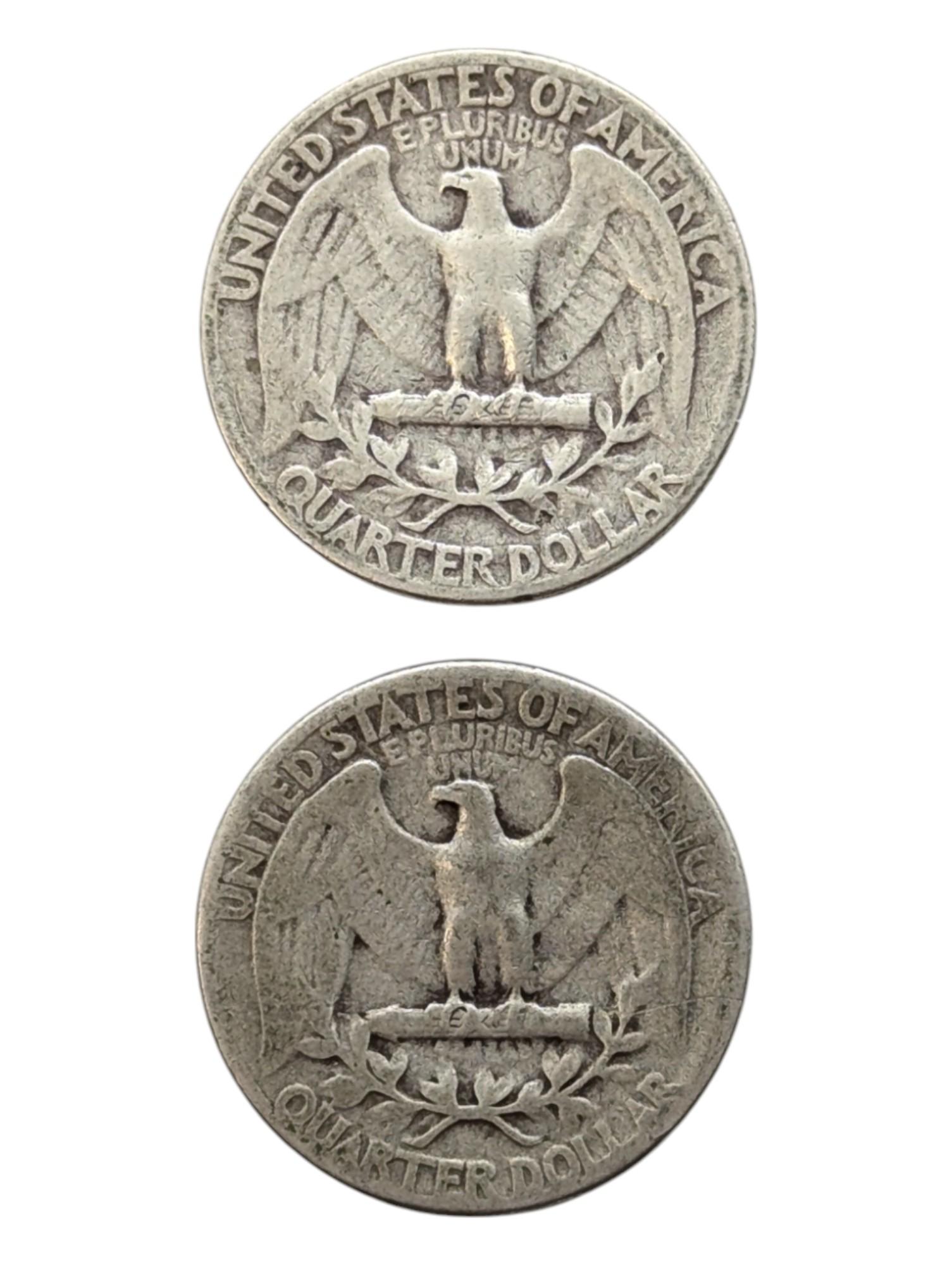 Lot of 2 Silver Washington Quarters - 1945, 1946