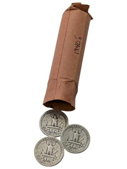 Roll of 40 Silver Washington Quarters - 1940s