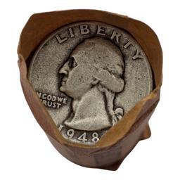 Roll of 40 Silver Washington Quarters - 1940s