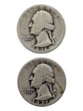 Lot of 2 Silver Washington Quarters - 1936, 1937