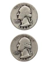 Lot of 2 Silver Washington Quarters - 1943, 1944