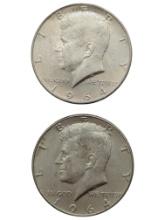 Lot of 2 Silver 1964 John F Kennedy Half Dollars