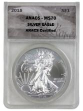 ANACS 2015 MS70 American Silver Eagle Dollar