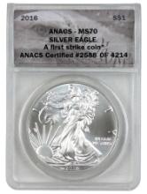 ANACS 2016 MS70 American Silver Eagle Dollar - First Strike