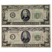 Lot of 2 - 1934 $20 Notes - Green Seals