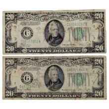Lot of 2 - 1934 C/D $20 Notes - Green Seals