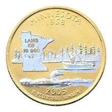 24K Gold Plated Holographic 2005-D State Quarter - Minnesota