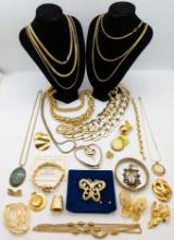 Large Lot of Gold tone Costume Ladies Jewelry - Necklaces, Brooches, Earrings, Bracelets, etc.