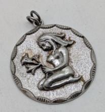 Antique Heavy Sterling Silver Pendant - Zodiac?