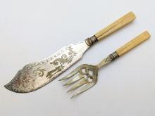 Antique Victorian Serving  Fork and Cutting Knife with possible bone handle