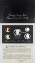 1992 Silver US Mint Proof Set - w/ Silver JFK, Quarter & Dime - COA