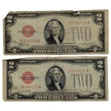 Lot of 2 - 1928 $2 Note - Red Seal