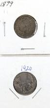 Lot of 2 Nickels - 1899 V & 1920 Buffalo Head