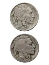 Lot of 2 Buffalo Head Nickels - 1935, 1935-S
