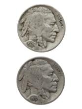 Lot of 2 Buffalo Head Nickels - 1936, 1937
