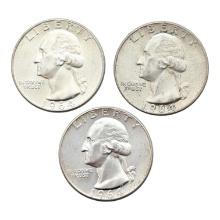 Lot of 3 Silver Washington Quarters - 1964(2), 1964-D