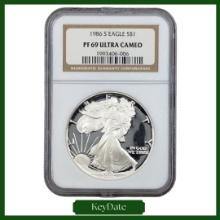 NGC 1986-S PF69 American Silver Eagle Dollar - Proof Ultra Cameo - KEY DATE