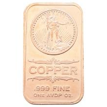 1 Ounce Fine .999 Copper Bar - Liberty