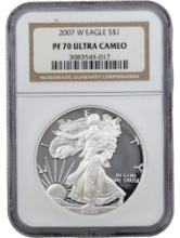 NGC 2007-W PR70 American Silver Eagle Dollar - Proof Ultra Cameo