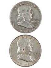 Lot of 2 Silver Franklin Half Dollars - 1958-D, 1959