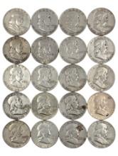 Lot of 20 Silver Franklin Half Dollars - 1950-1961