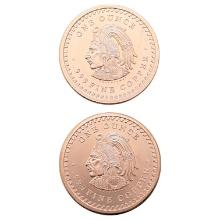 Lot of 2 - 1 Ounce (each) Fine .999 Copper Rounds - Aztec