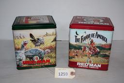 Pair Red Man Tins