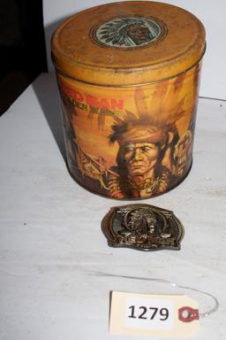 Red Man Tin with Collector belt buckle and Brownie Antique Camera
